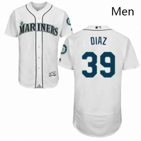 Mens Majestic Seattle Mariners 39 Edwin Diaz White Home Flex Base Authentic Collection MLB Jersey